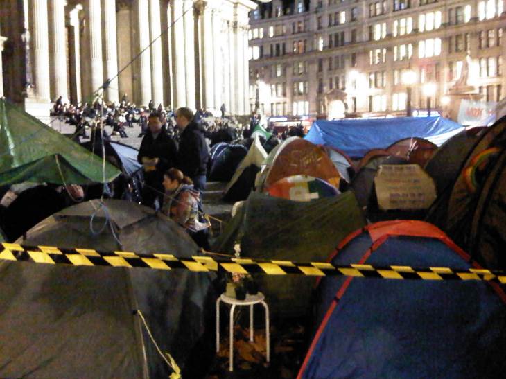 A view of the steps of St Paul's, across the tents.